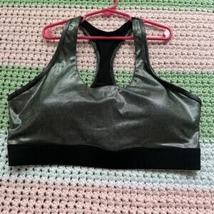 ZYIA ACTIVE Disco Luxe Silver Holographic Racerback Stretch Sports Bra Size Lg